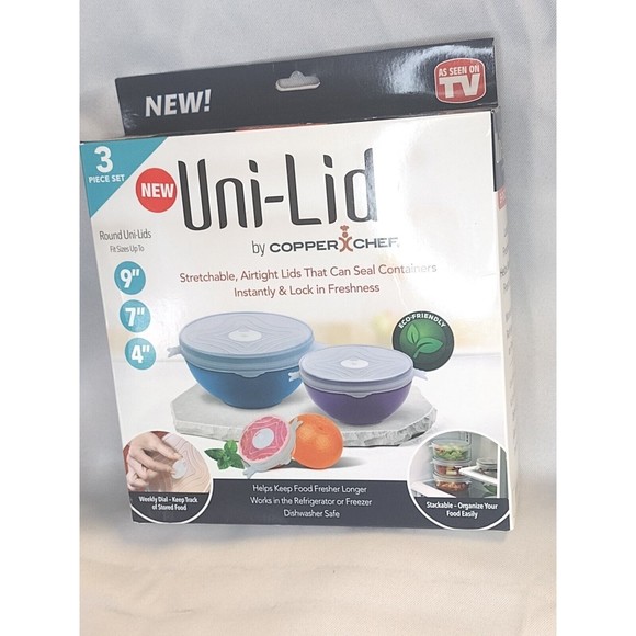 Uni-lid 6 Piece Set by Copper Chef As Seen on TV Unilids Stretchable Sealing Lid - Picture 3 of 5